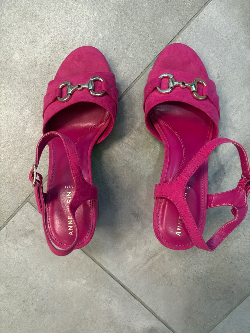 Anne Klein Fuchsia Suede Slingback Sandals with Horsebit Accent